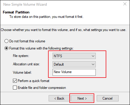 Format as NTFS