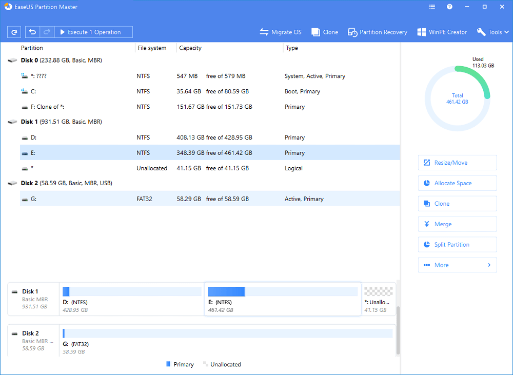 disk partition information after resizing