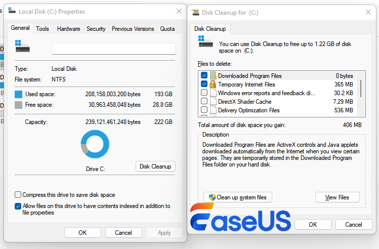 Run Disk Cleanup to clear c drive