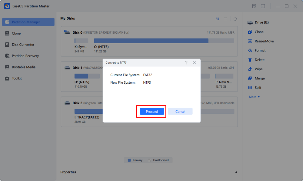 convertire FAT32 in NTFS
