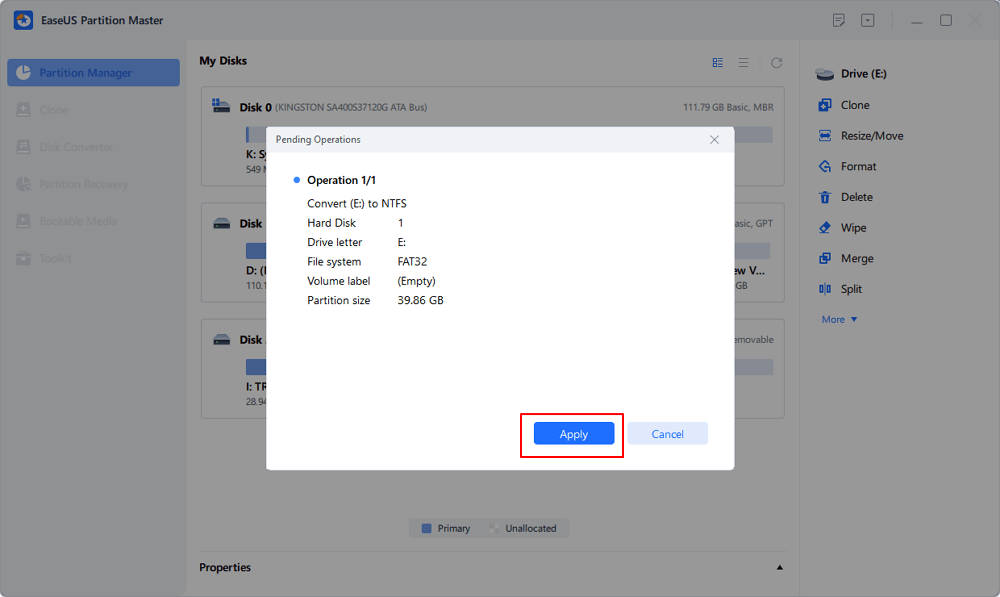 convertire FAT32 in NTFS