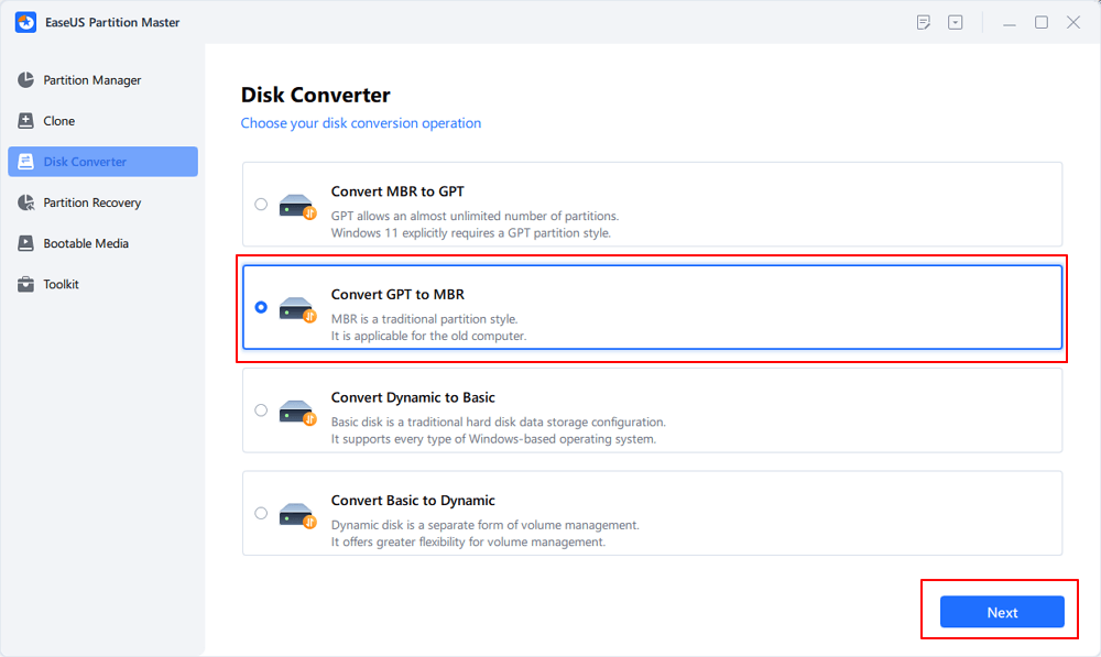 convertire GPT in MBR
