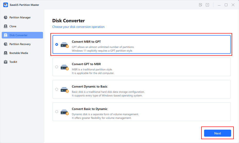 convert MBR to GPT - 1