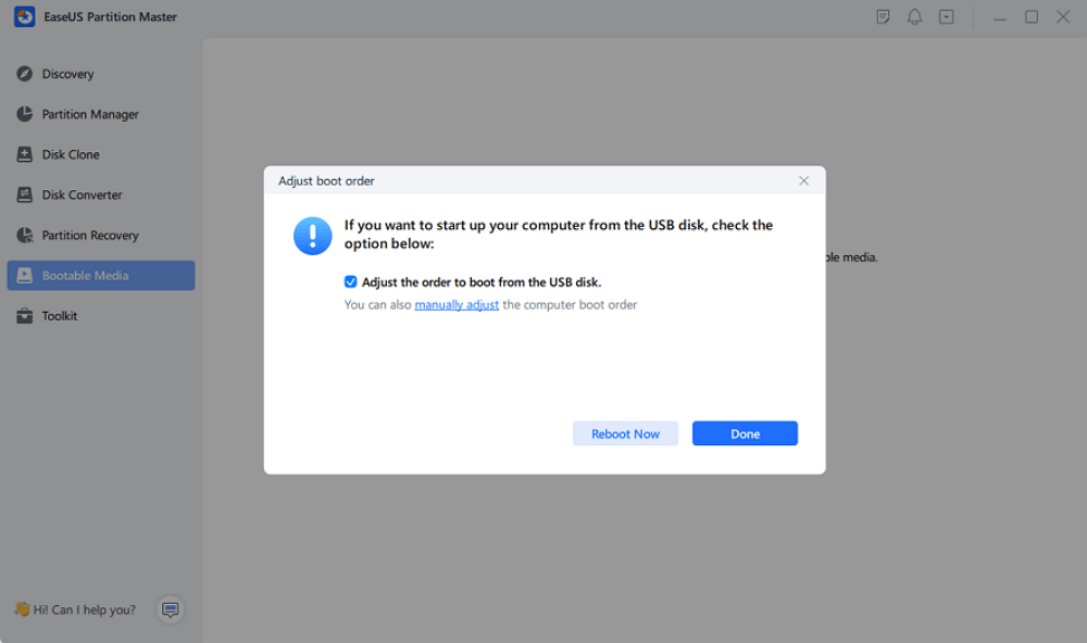 Wählen Sie aus, ob Sie den PC von einem bootfähigen USB-Stick starten möchten.