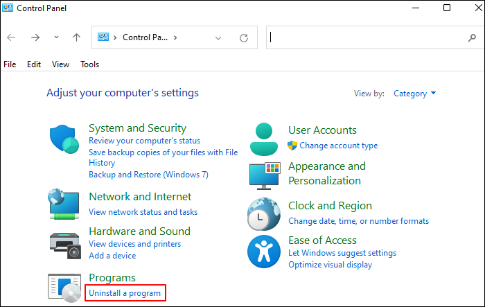 pilih hapus instalasi program dari panel kontrol