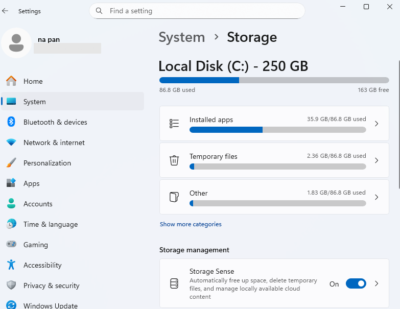 nastavení systémového úložiště