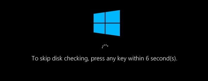 press any key to skip disk checking windows 10