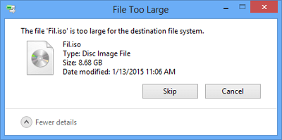 ошибка копирования довольно больших файлов на внешний накопитель