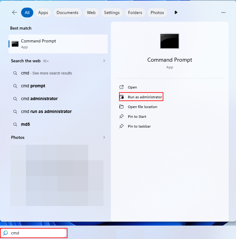 type cmd run as admin