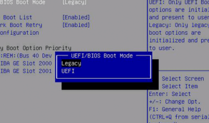 change boot mode legacy to uefi