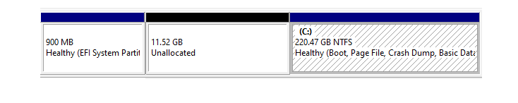 unallocated space is not behind c drive