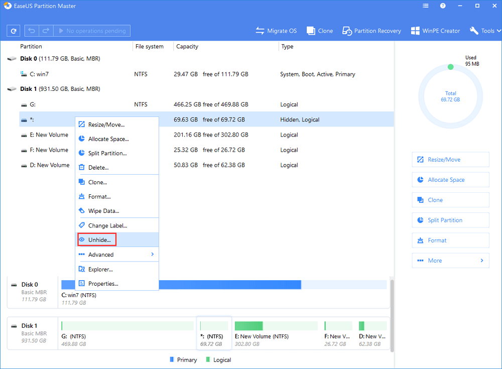 إظهار التقسيم.