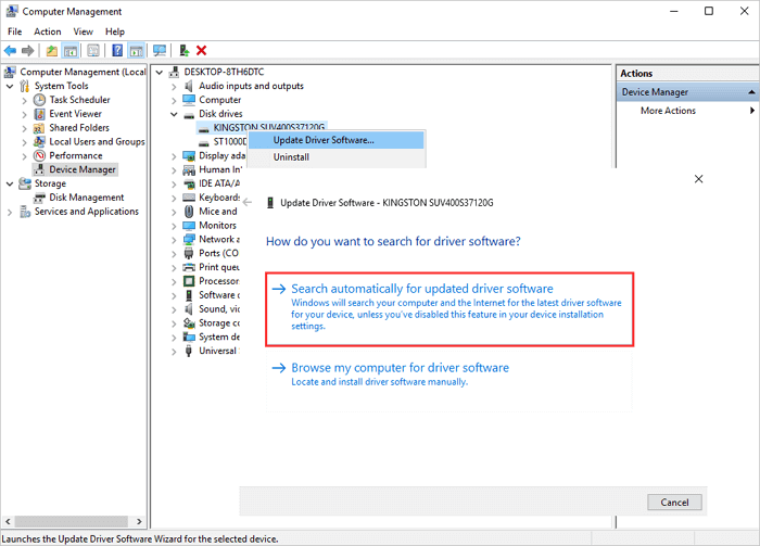 fix missing drive Windows 10 - update disk driver