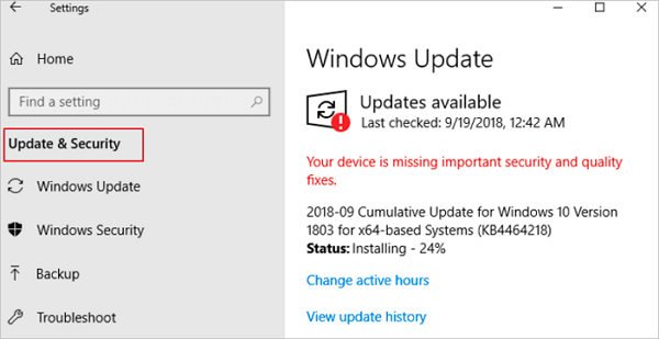 Atualize o Windows 10 para resolver o Windows 10 com lento