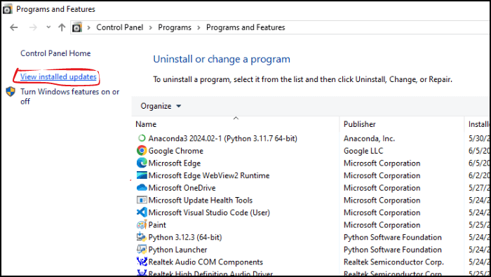 view-installedd-updates