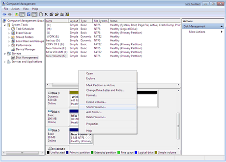 Resize virtual disk volume in Disk Management tool