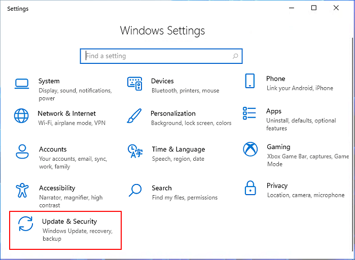 Apri le impostazioni di sicurezza dell'aggiornamento di Windows