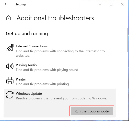 Execute o solucionador de problemas de atualização do Windows