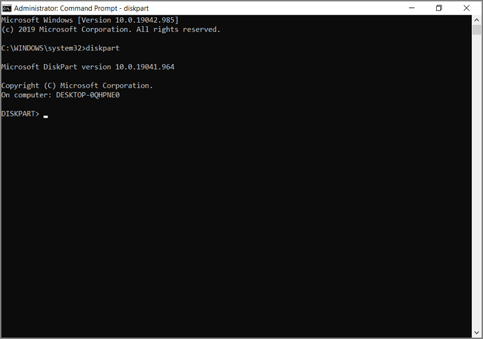 command prompt type diskpart