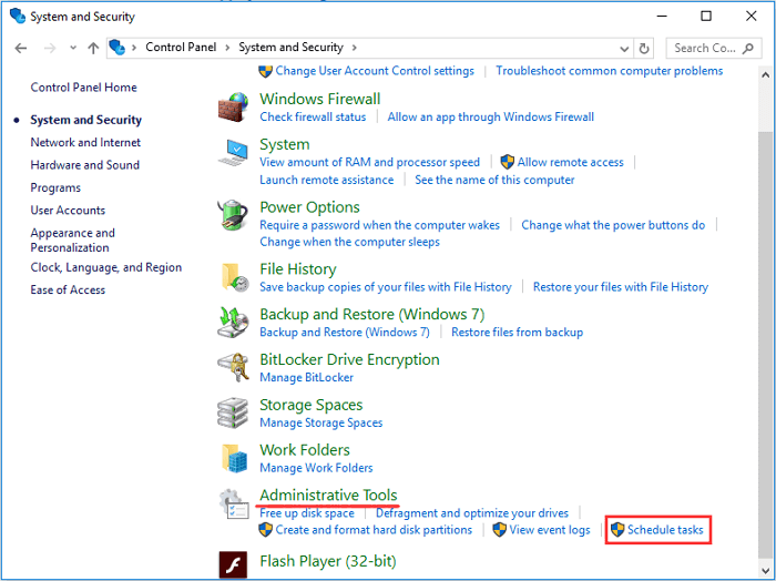 スケジュールタスクを選択する