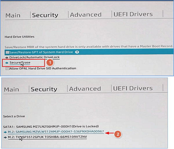 Cancella SSD dal BIOS