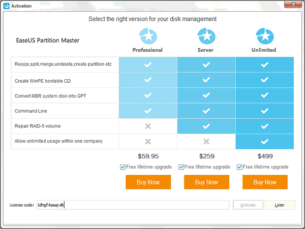 EaseUS Partition Master Professional 12.5 trial License code