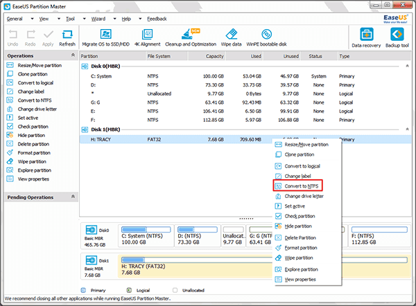 Convert FAT32 to NTFS