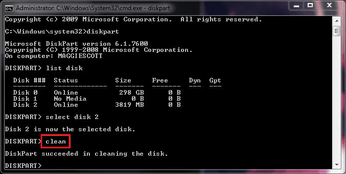 formatear USB con símbolo del sistema / CMD
