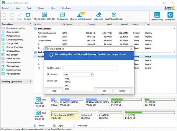 Select file system during write-protected USB flash drive formatting