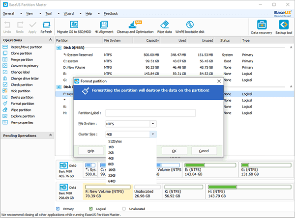 Choose Cluster Size to format a write-protected USB flash drive