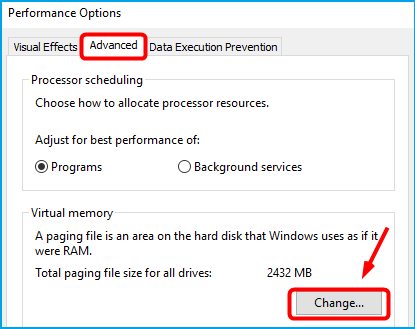 choose virtual memory section