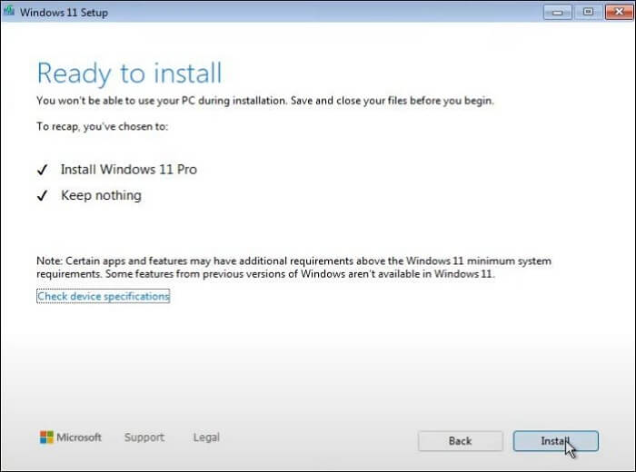 cliquez sur installer Windows11