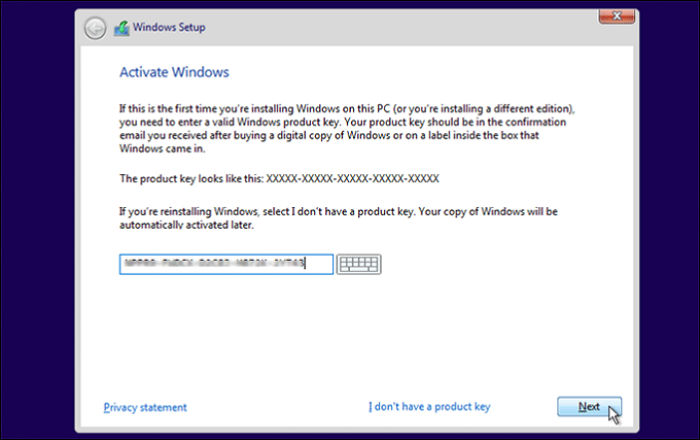 entrer la clé du produit