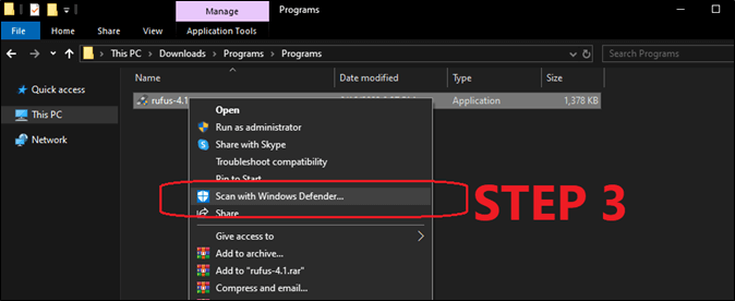 Klicken Sie mit der rechten Maustaste auf die Rufus-Datei