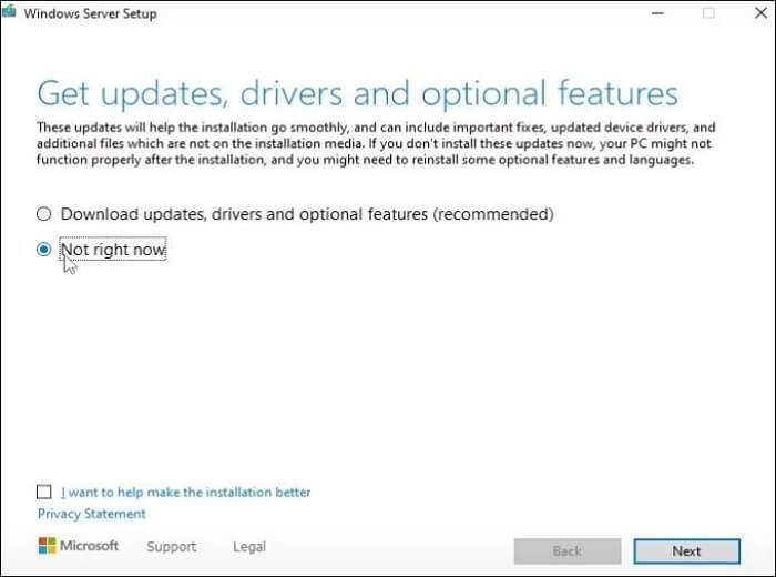 sélectionner Pas maintenant