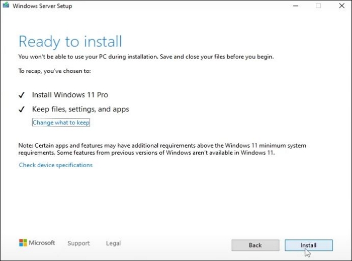 Cliquez sur Installer et attendez l'installation propre de Windows 11 24H2