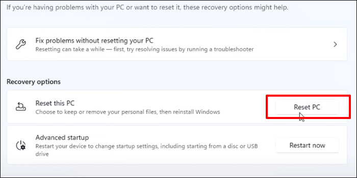 Klicken Sie auf PC zurücksetzen