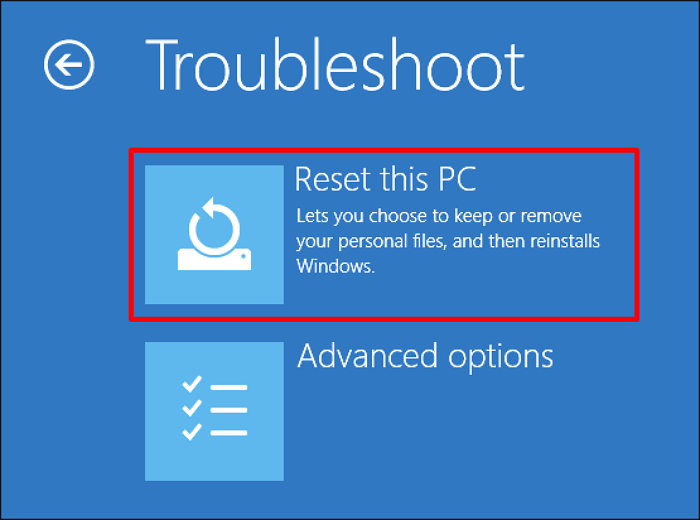 Wählen Sie „Diesen PC zurücksetzen“