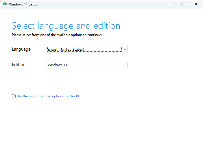 select language and edition