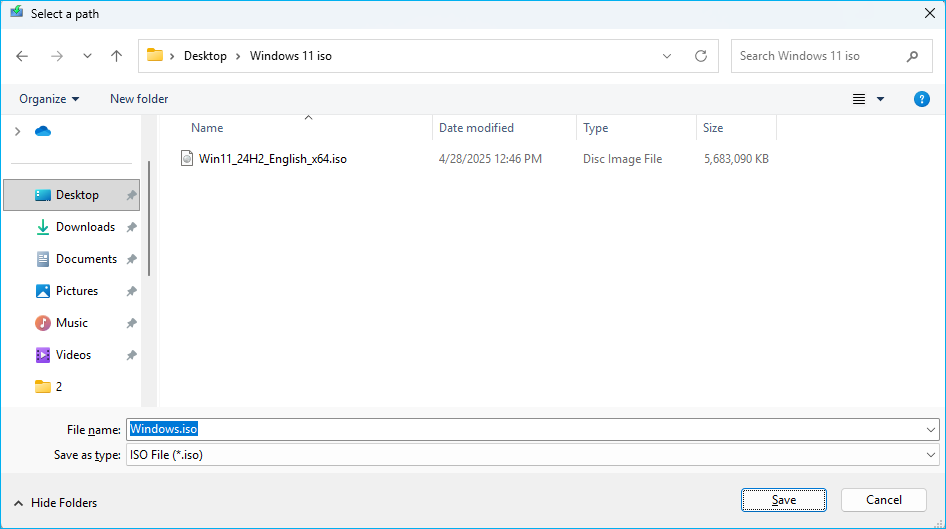 select where you want to save the ISO file