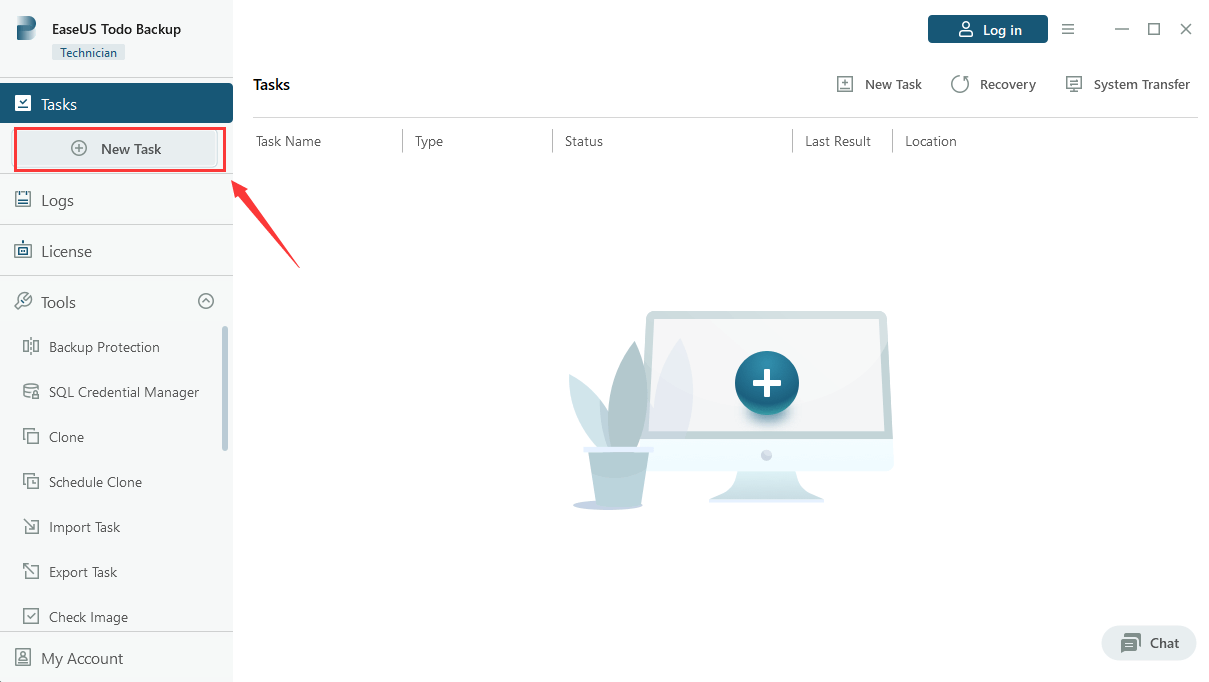 Główny interfejs centrum kopii zapasowych
