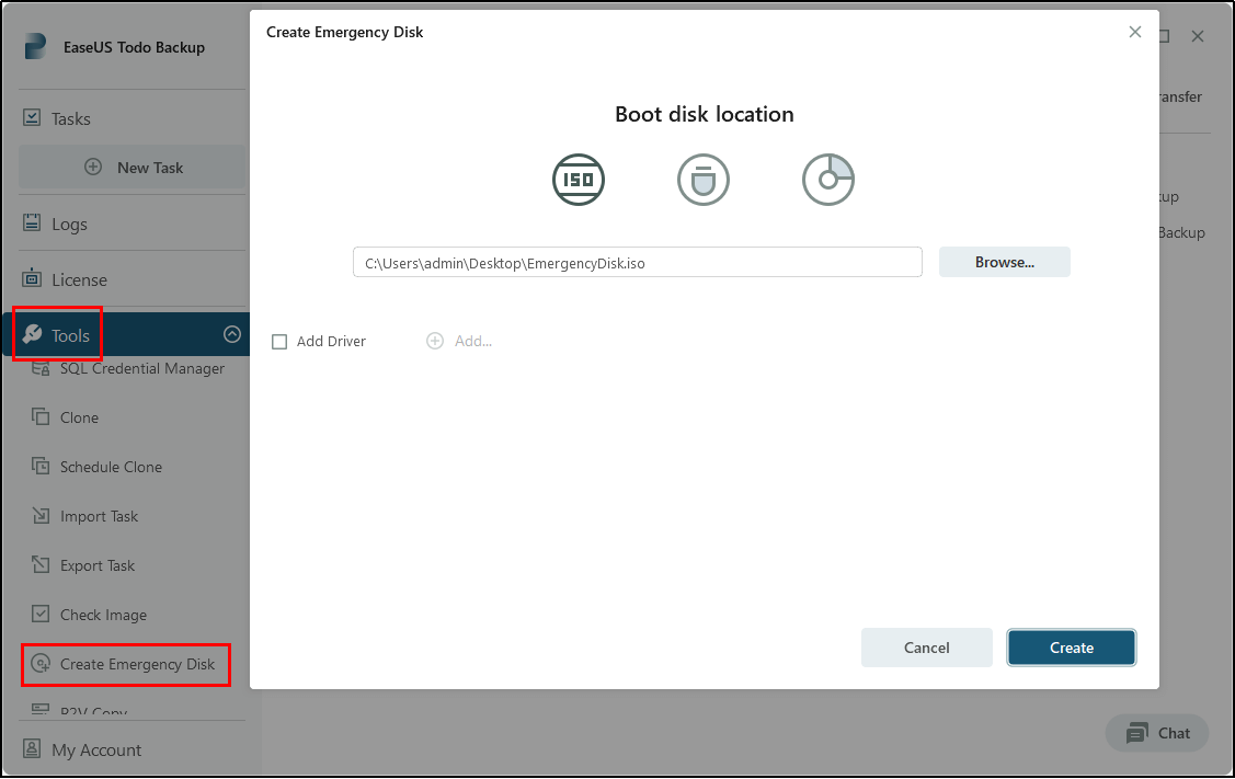 utwórz dysk awaryjny dla nośnika startowego