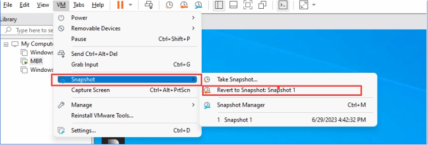 restaurar instantâneo do VMware