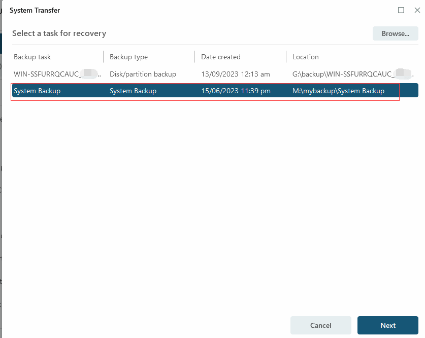 przywróć kopię zapasową z winpe w vm