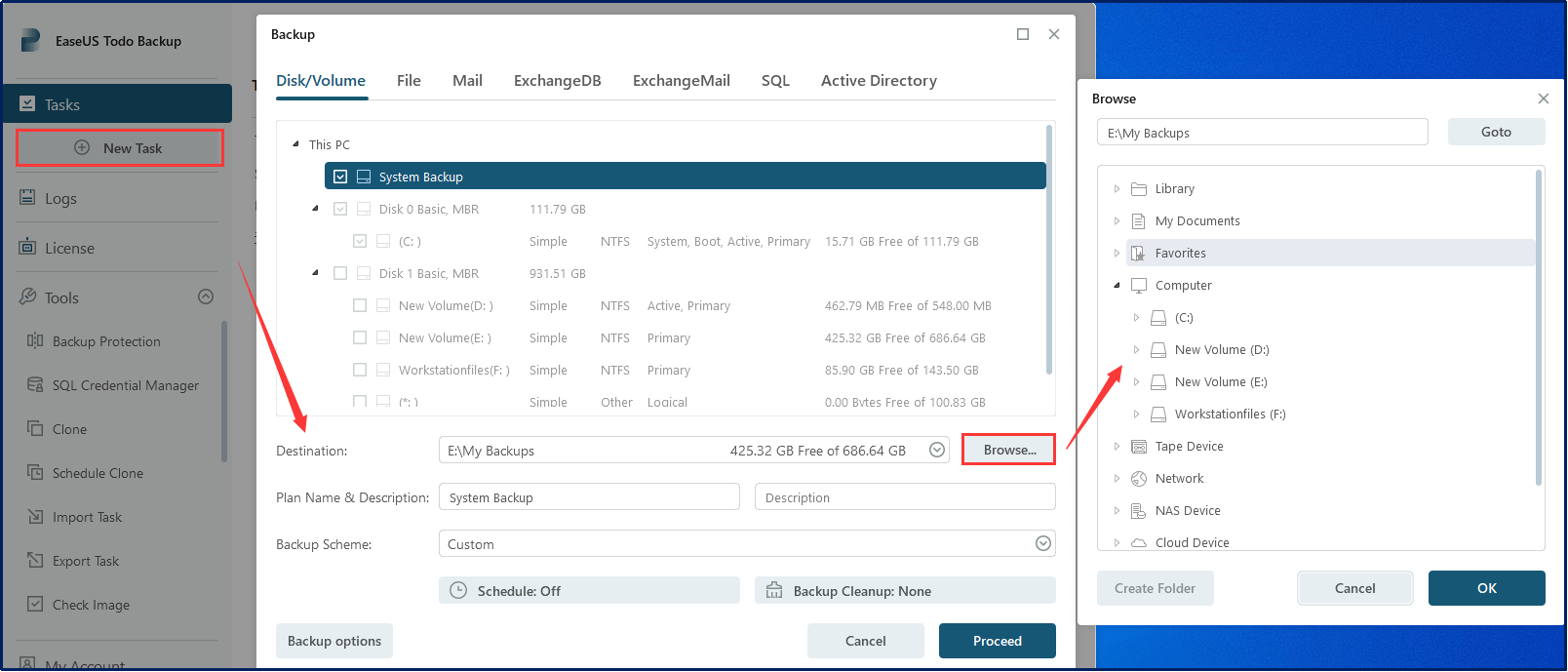 cloudback-upoplossing met gemak om back-ups te maken en een back-uptaak te maken