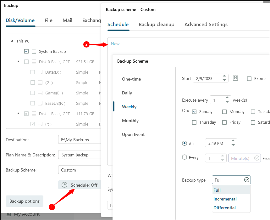 skonfiguruj harmonogram automatycznego tworzenia kopii zapasowych