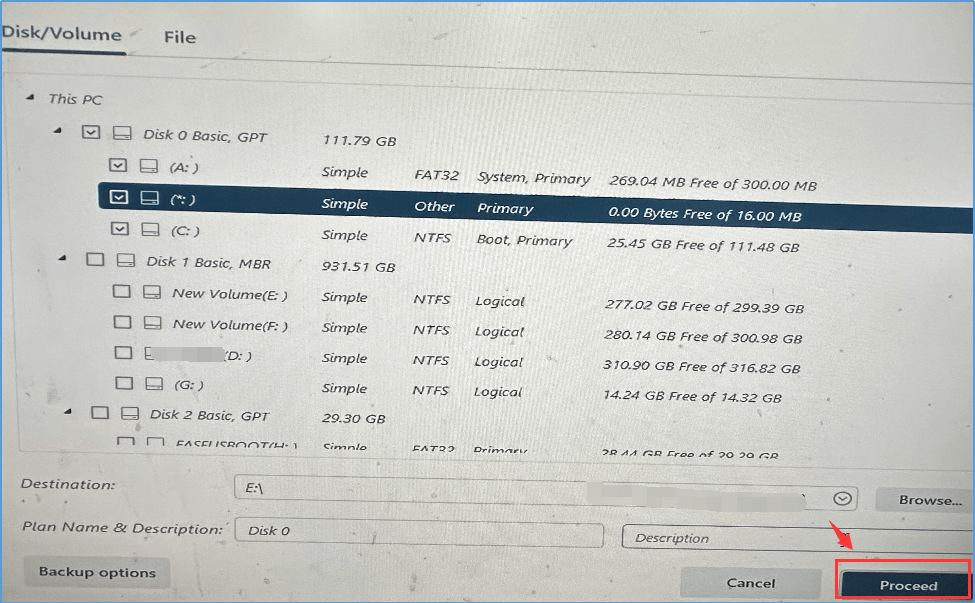 prosseguir com o backup