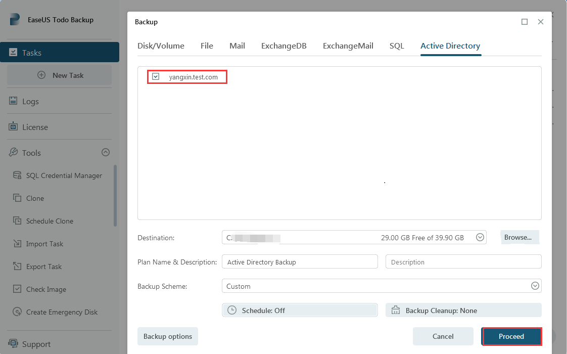 processo completo em todo backup