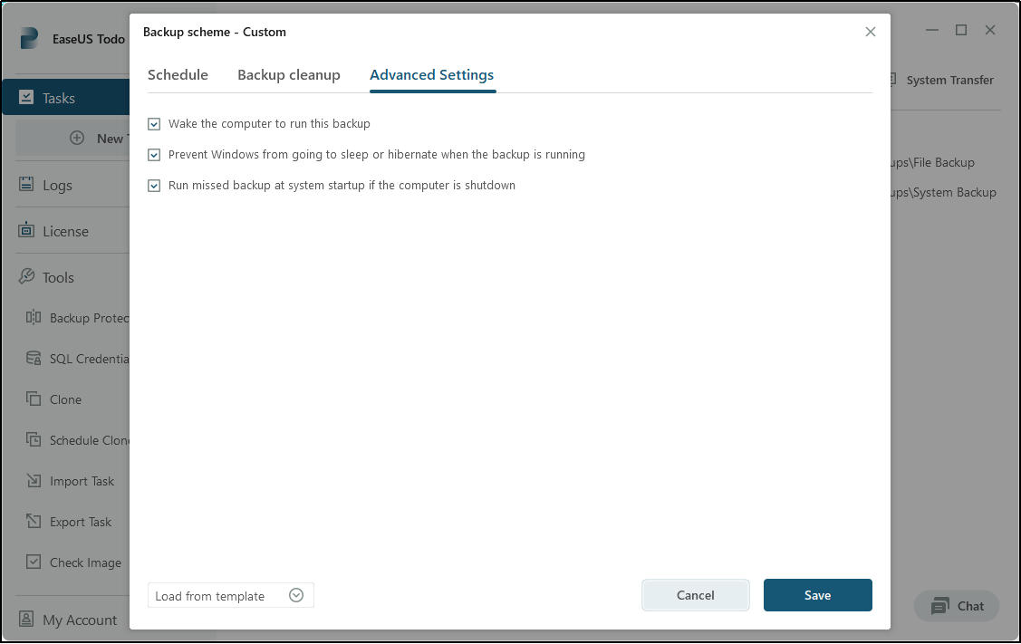 dostosuj zaawansowane ustawienia kopii zapasowej