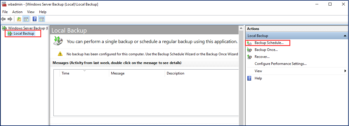rozpocznij tworzenie kopii zapasowej serwera i utwórz lokalną kopię zapasową